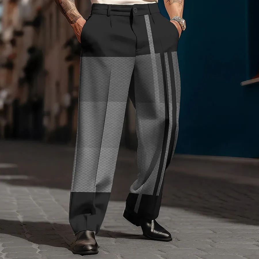 3D Print Plaid Stripe Men's Casual Pants - Comfortable Cotton Fabric for All Seasons