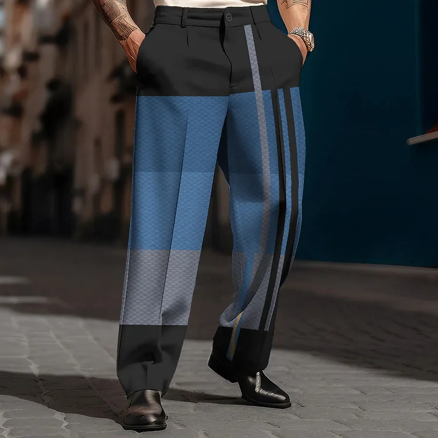 3D Print Plaid Stripe Men's Casual Pants - Comfortable Cotton Fabric for All Seasons