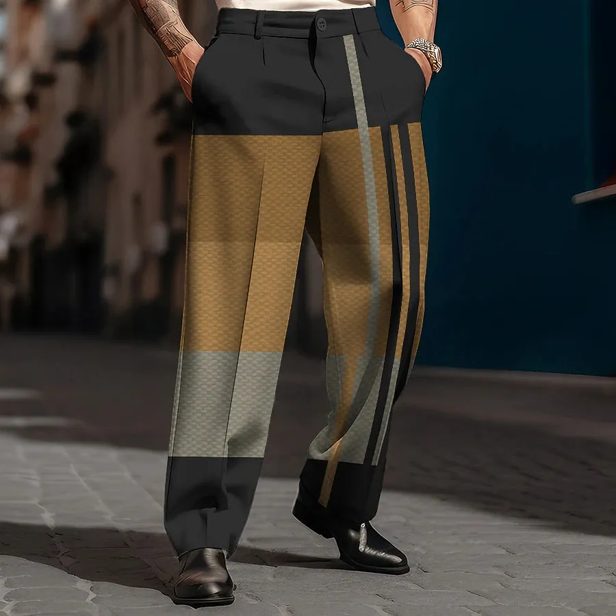 3D Print Plaid Stripe Men's Casual Pants - Comfortable Cotton Fabric for All Seasons
