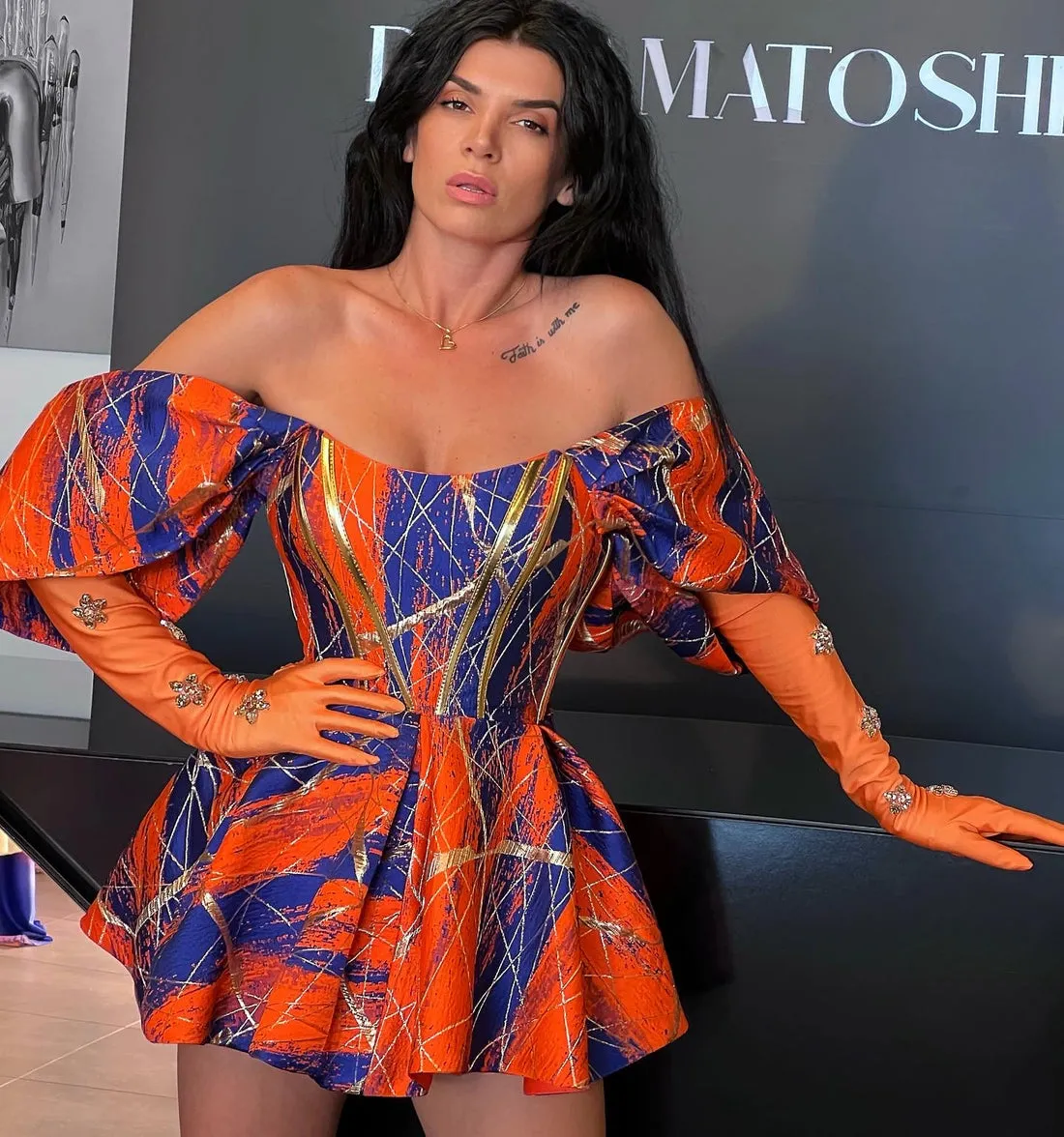 Ainsley Elegant Off-Shoulder Multicolour  Evening Dress