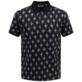 All Over Argyle Print Quarter Zip Polo True Black - AW24