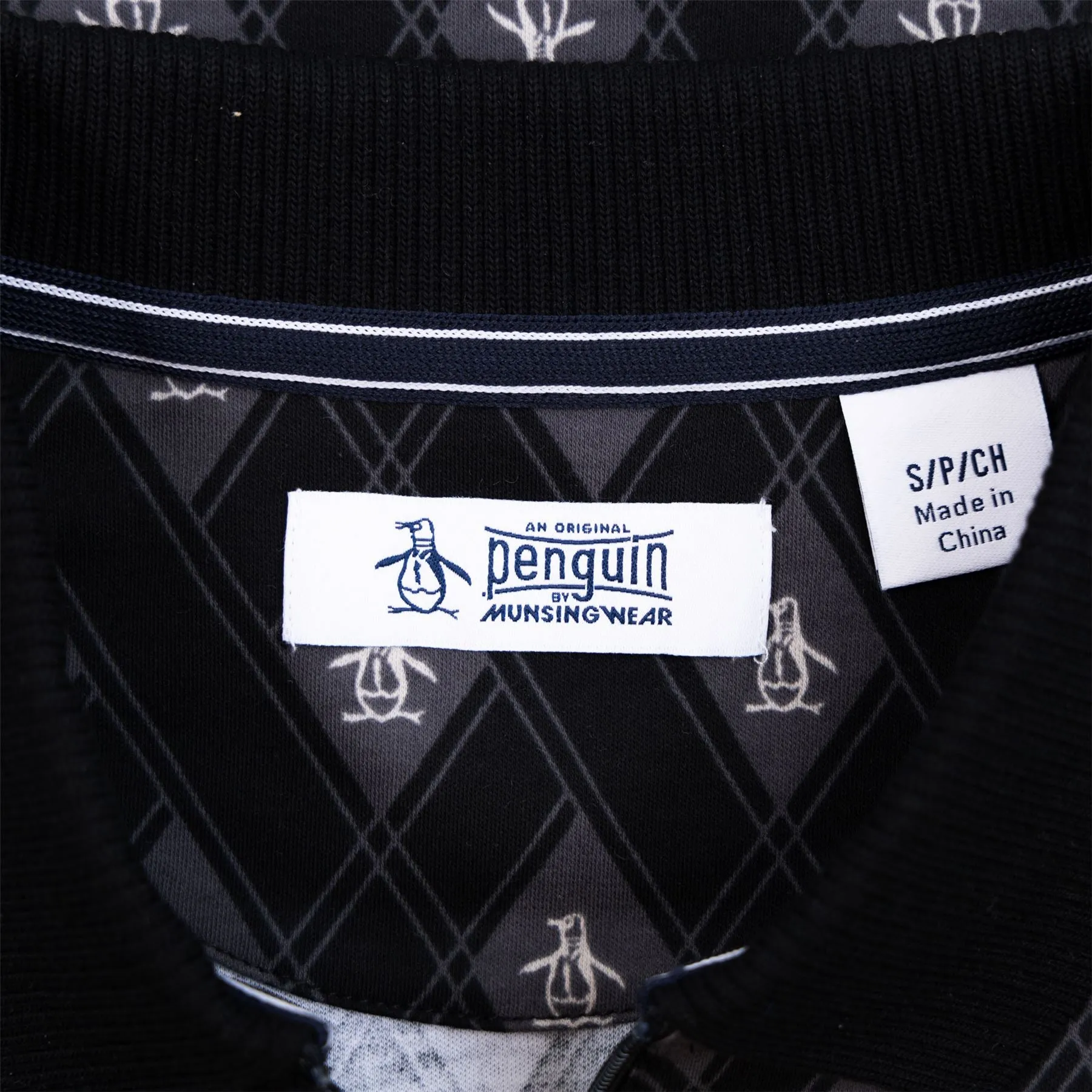 All Over Argyle Print Quarter Zip Polo True Black - AW24