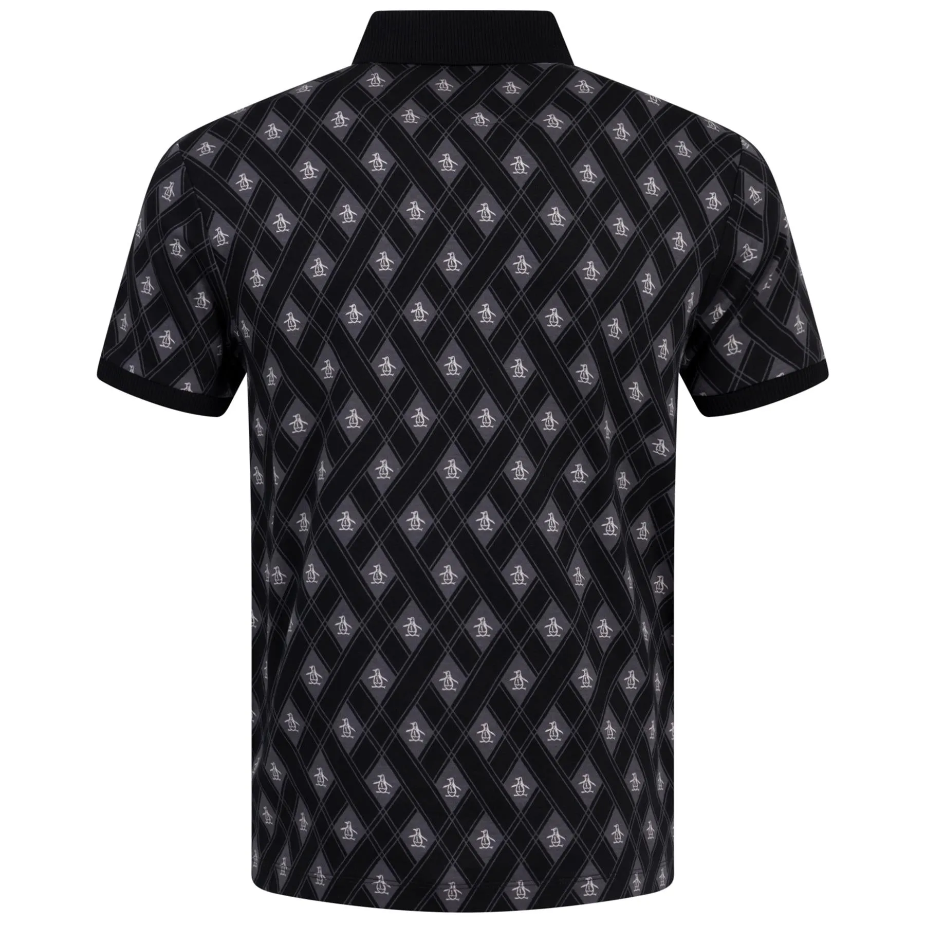 All Over Argyle Print Quarter Zip Polo True Black - AW24