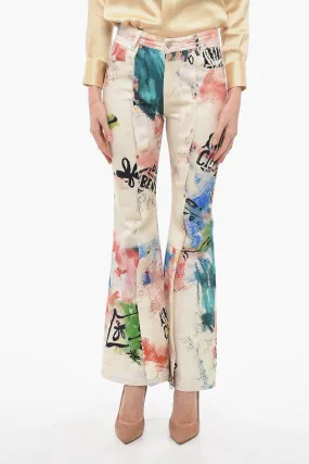 Andersson Bell Printed Boot Cut Jeans with Frontal Studs 40 Italian size