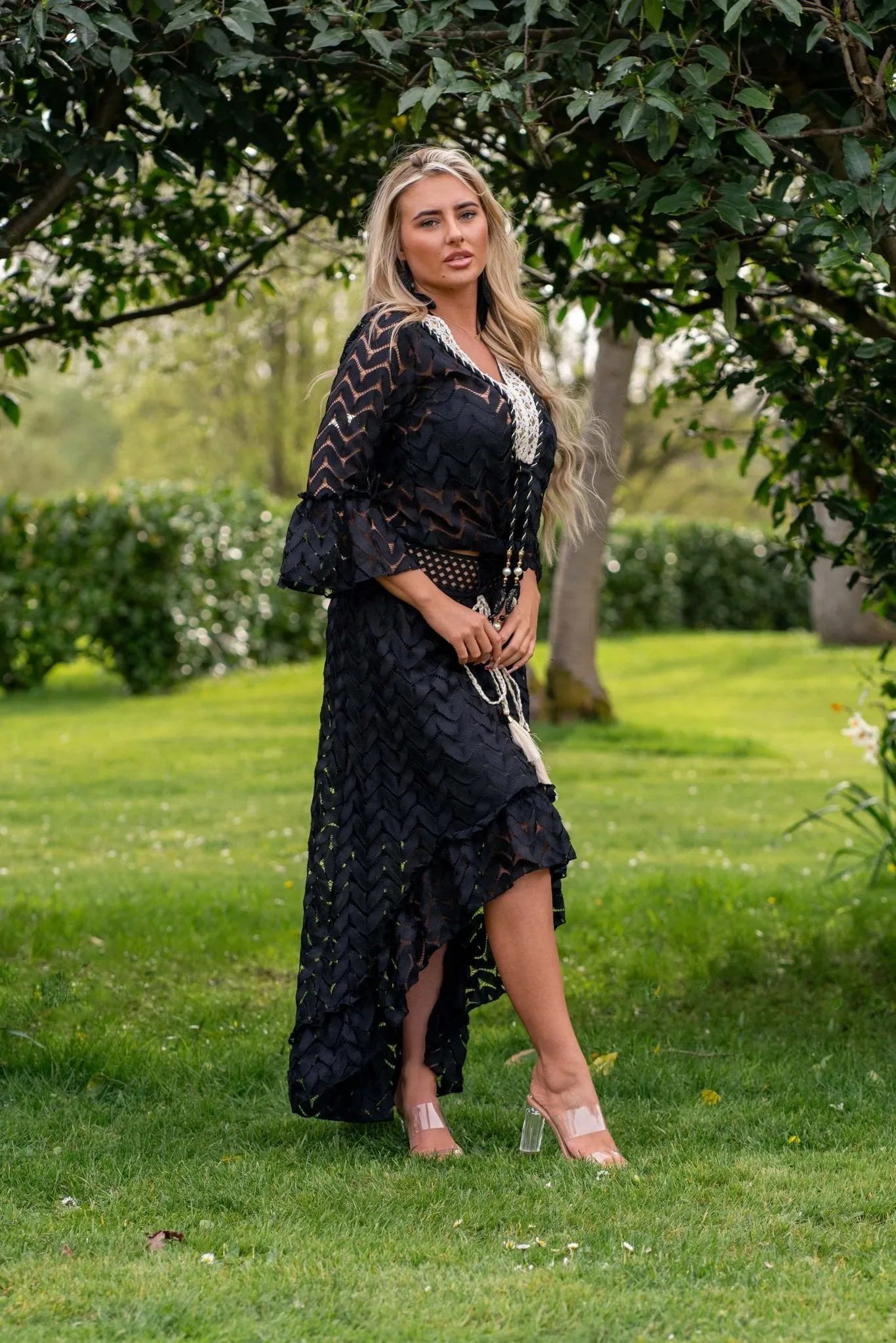 Black Boho Dipped Hem Skirt