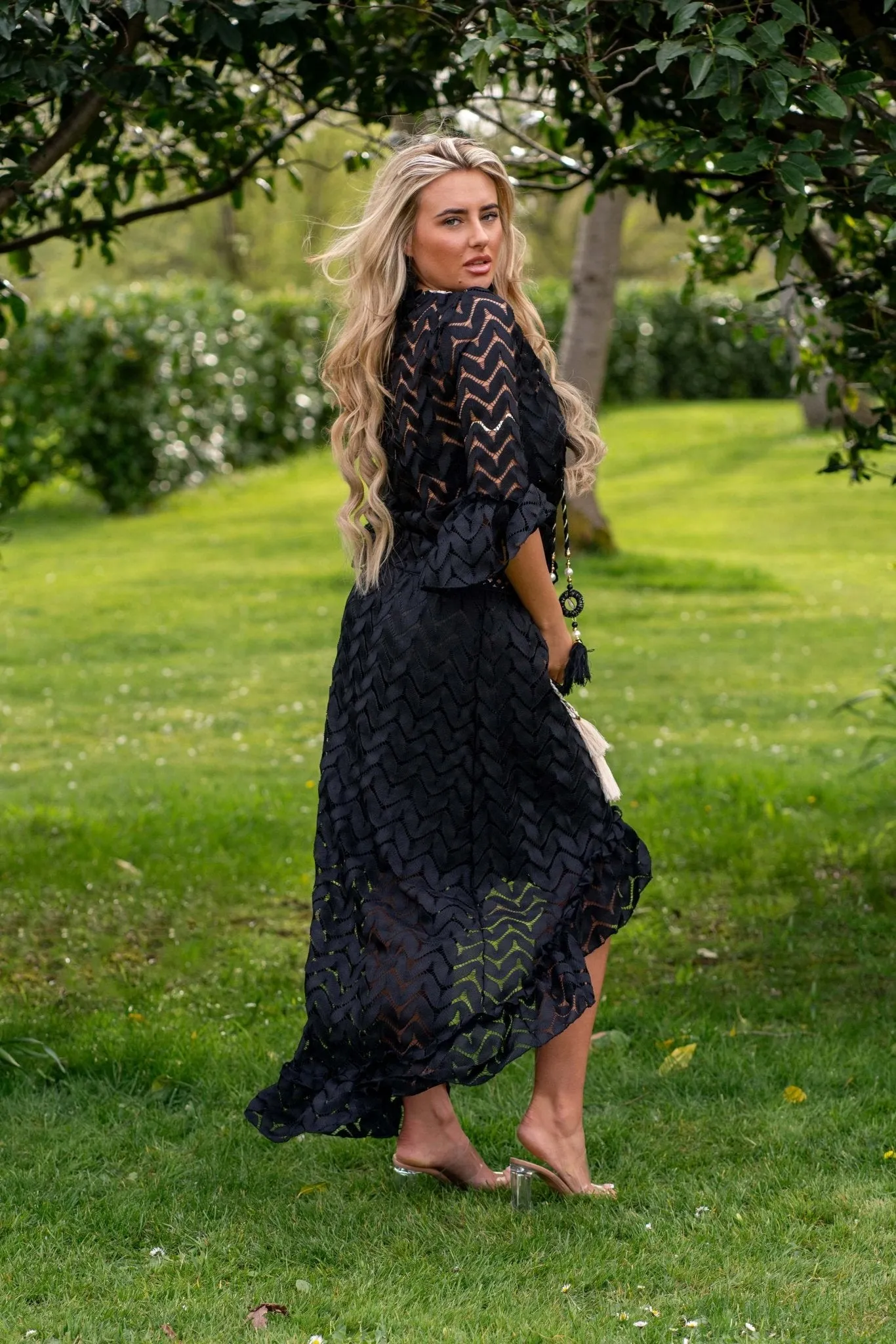 Black Boho Dipped Hem Skirt