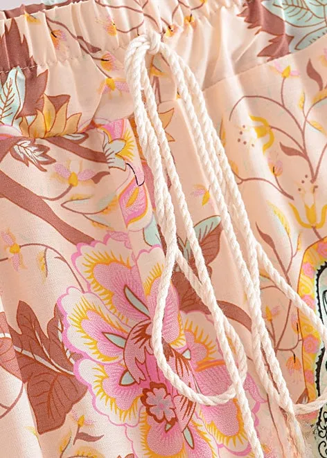 Boho Beige maxi Skirt with floral pattern with slits