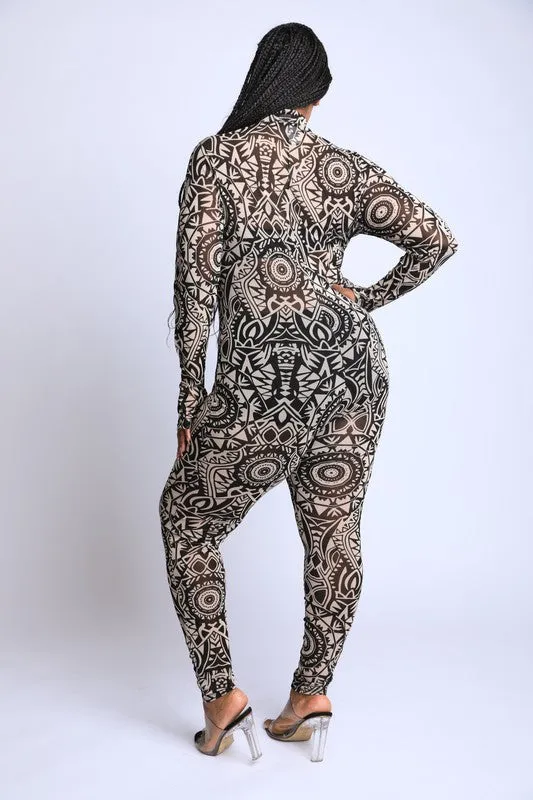 Boho Hiero Mesh Jumpsuit