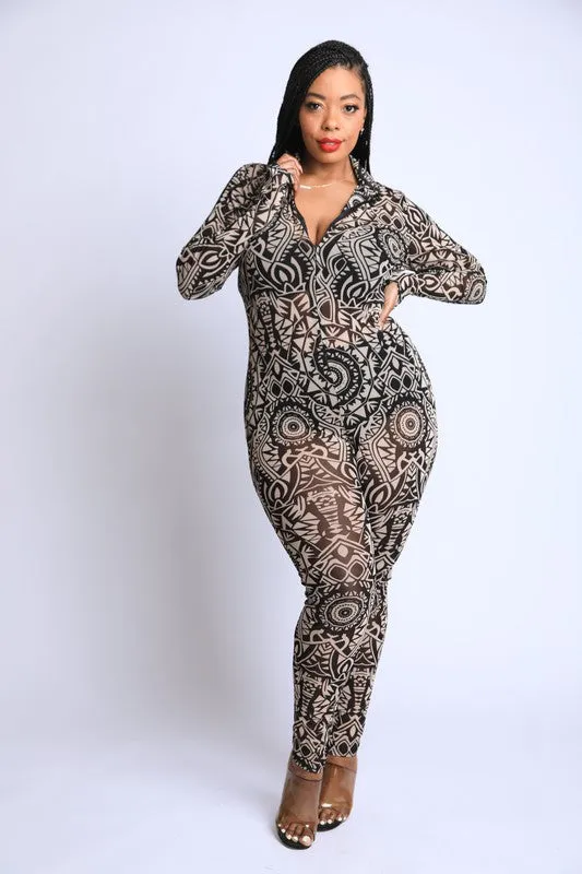 Boho Hiero Mesh Jumpsuit