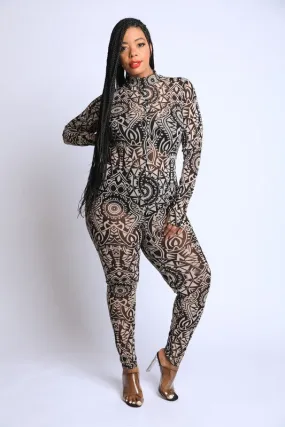 Boho Hiero Mesh Jumpsuit