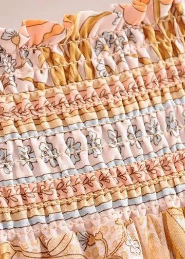 Boho Long Flared Skirt asymmetrical pink orange floral pattern