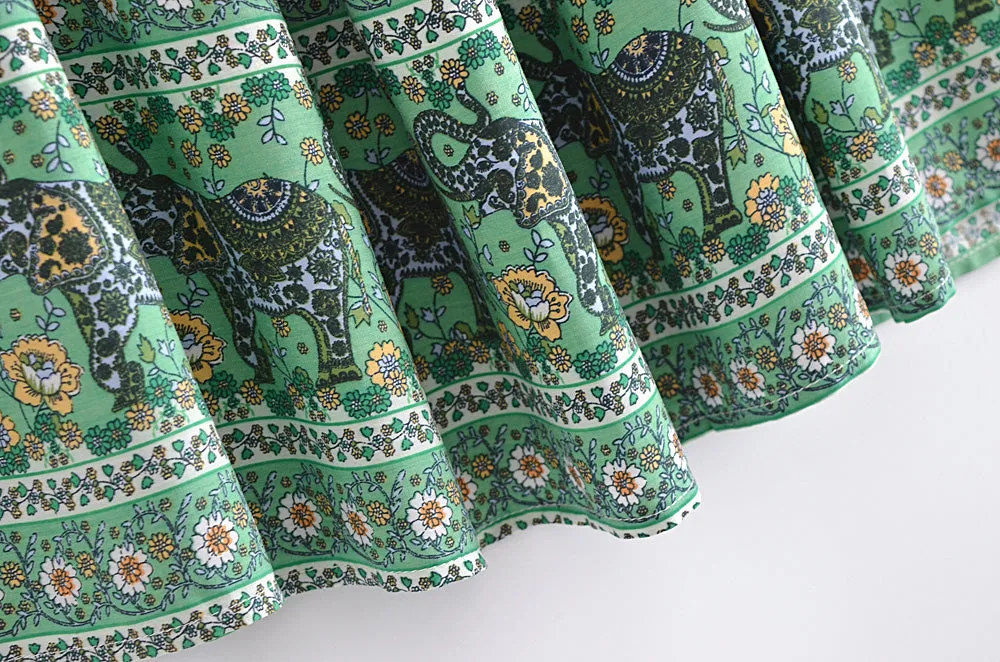 Boho Skirt, Hippie Skirts, Maxi Skirt, Esme Flower in Green