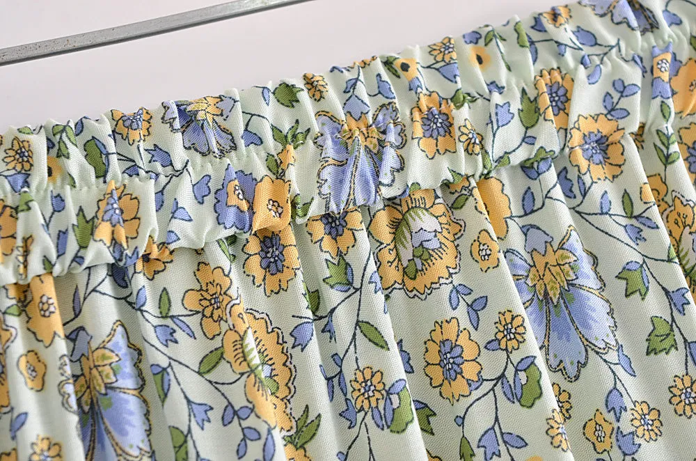 Boho Skirt, Hippie Skirts, Maxi Skirt, Esme Flower in Green