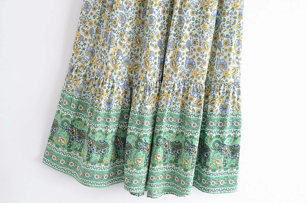 Boho Skirt, Hippie Skirts, Maxi Skirt, Esme Flower in Green