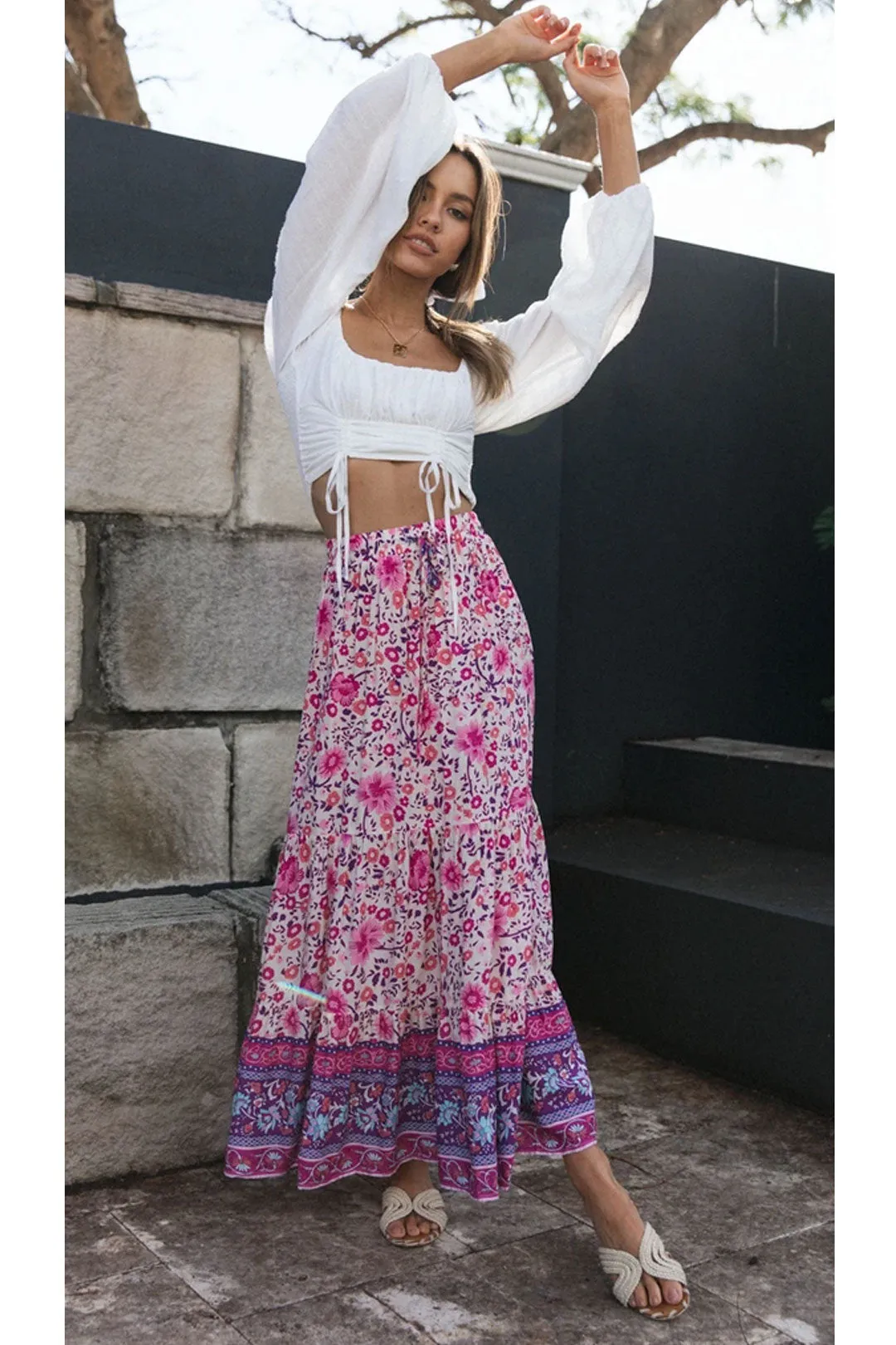 Boho Skirt, Hippie Skirts, Maxi Skirt, Esme Flower in Green