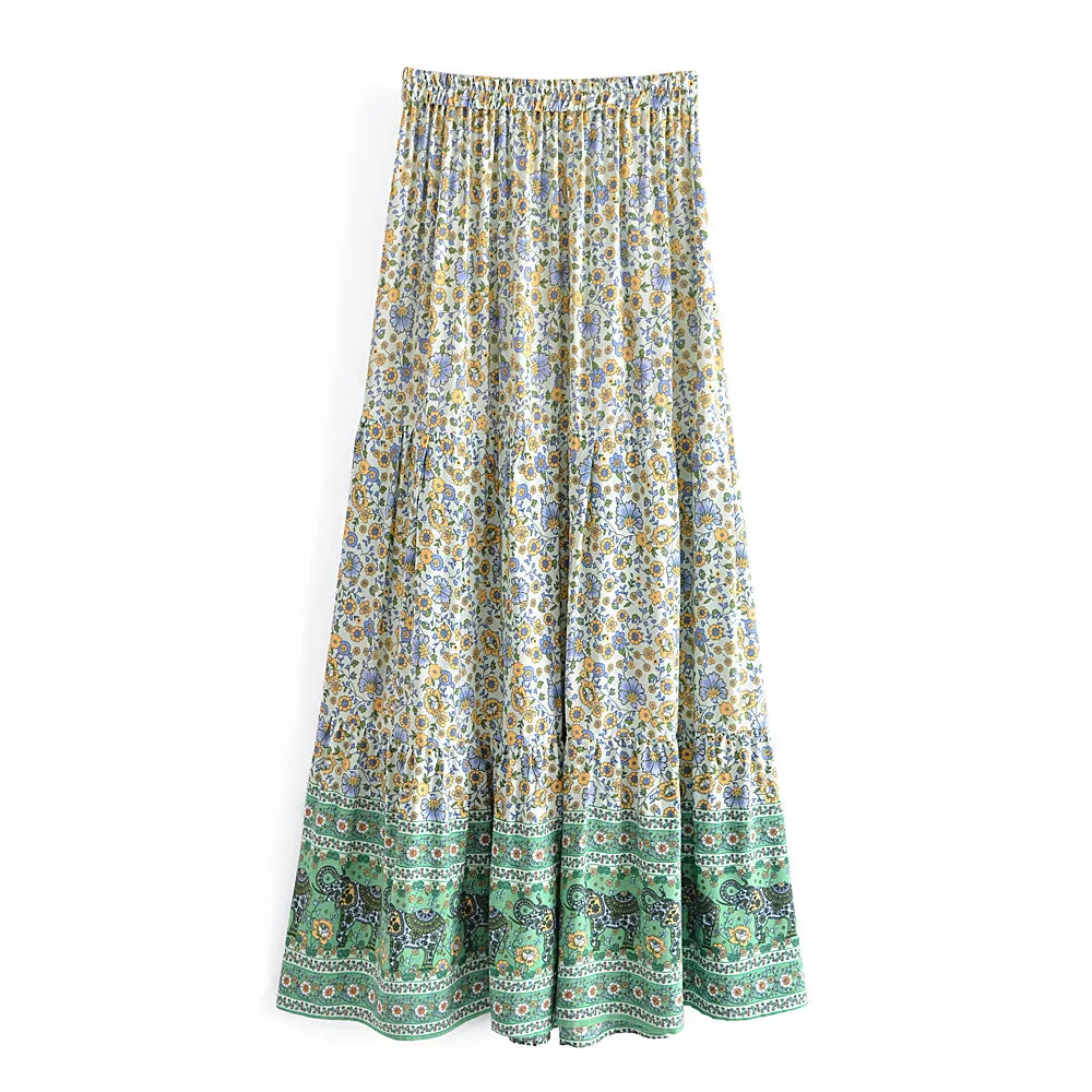 Boho Skirt, Hippie Skirts, Maxi Skirt, Esme Flower in Green