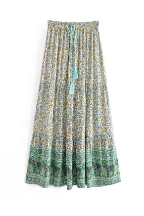 Boho Skirt, Hippie Skirts, Maxi Skirt, Esme Flower in Green