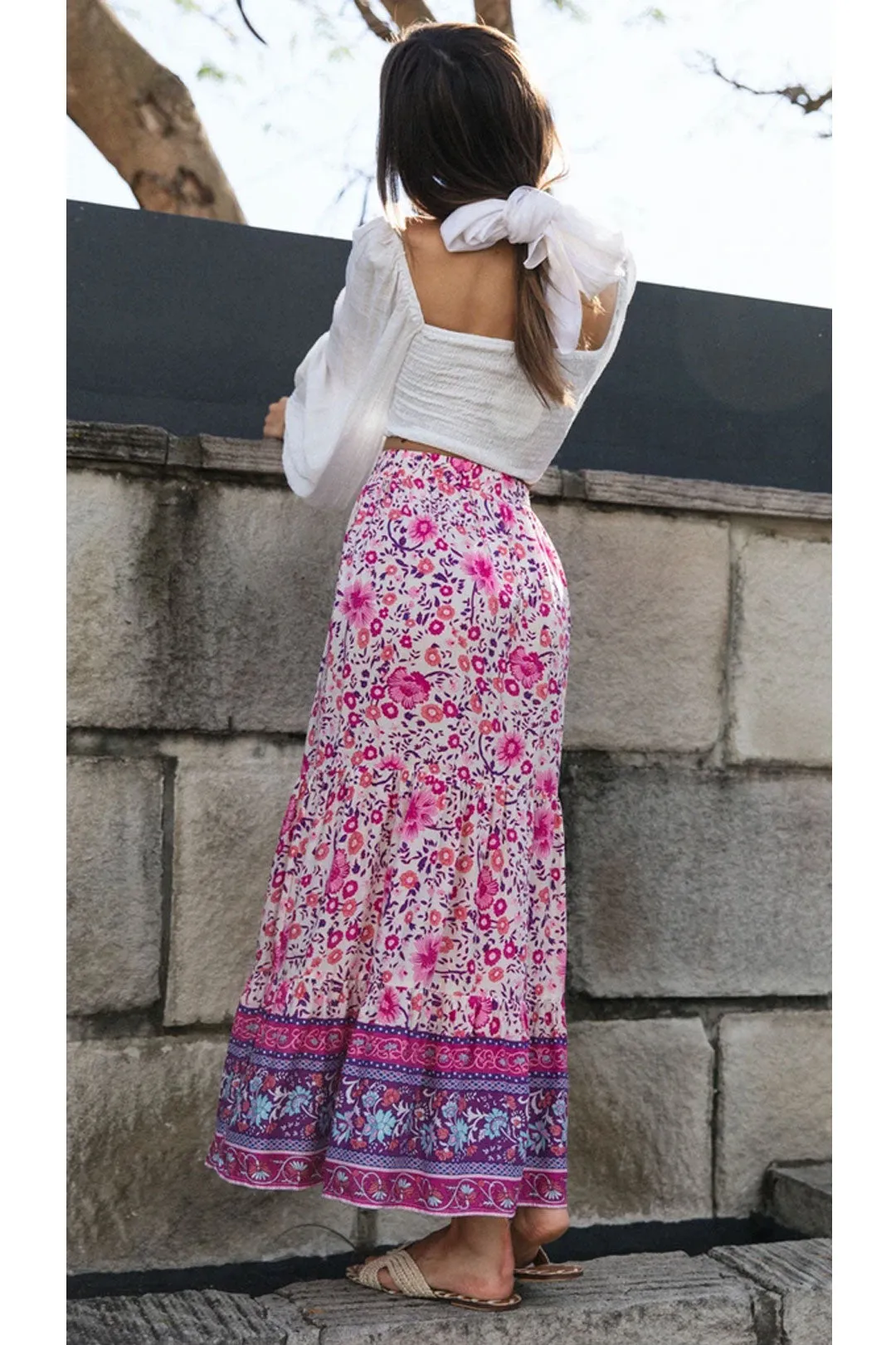 Boho Skirt, Hippie Skirts, Maxi Skirt, Esme Flower in Green