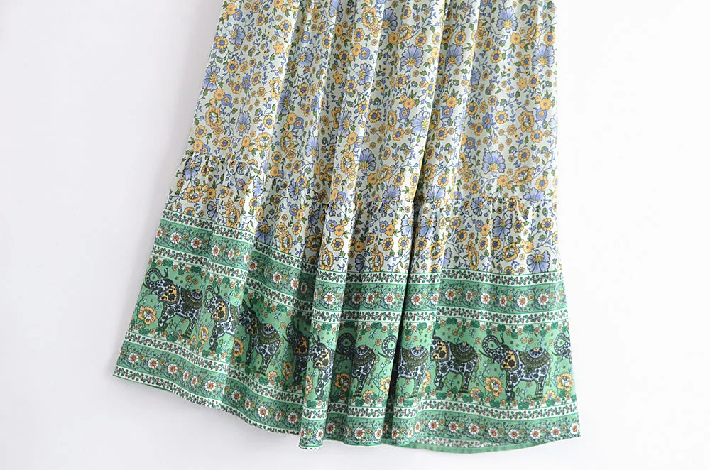 Boho Skirt, Hippie Skirts, Maxi Skirt, Esme Flower in Green