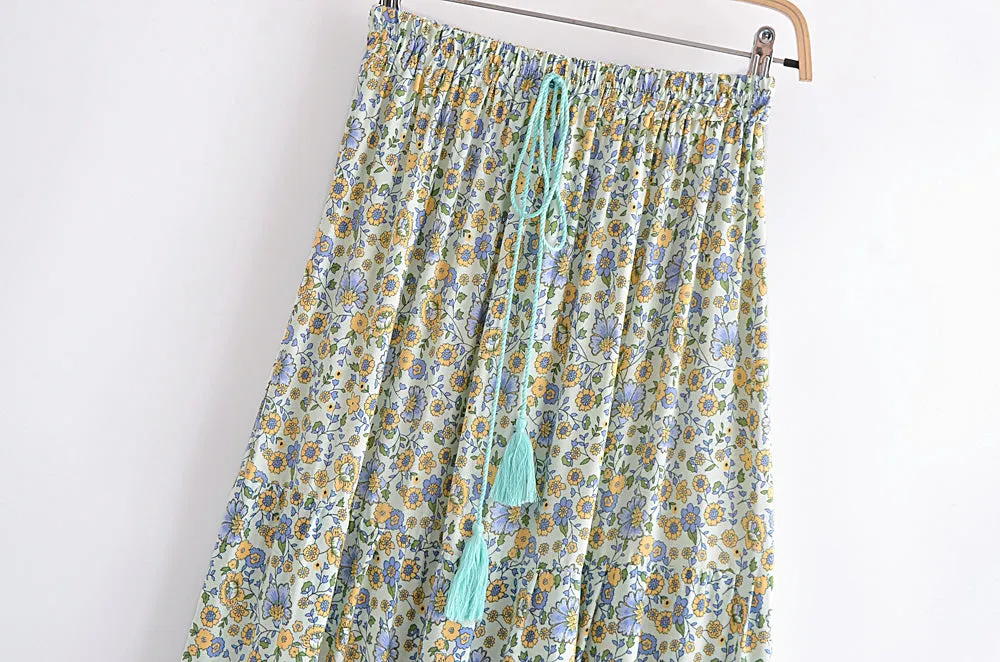 Boho Skirt, Hippie Skirts, Maxi Skirt, Esme Flower in Green