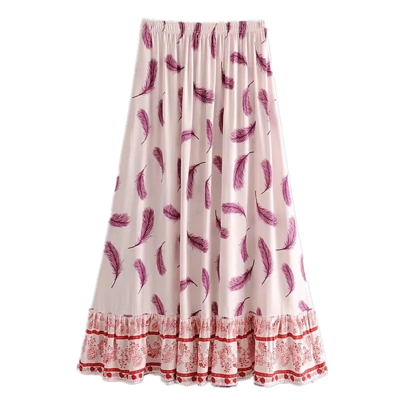 Boho Skirt, Hippie Skirts, Maxi Skirt, Feather in Pink