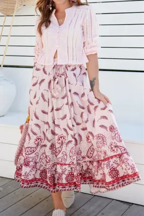Boho Skirt, Hippie Skirts, Maxi Skirt, Feather in Pink