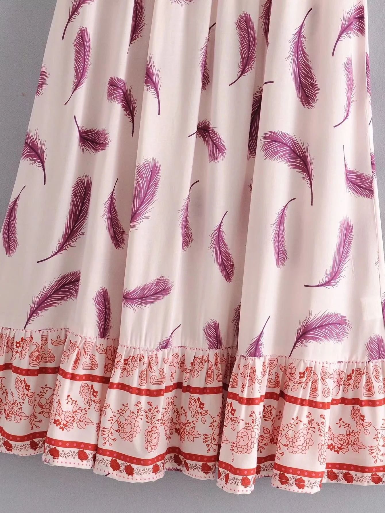 Boho Skirt, Hippie Skirts, Maxi Skirt, Feather in Pink