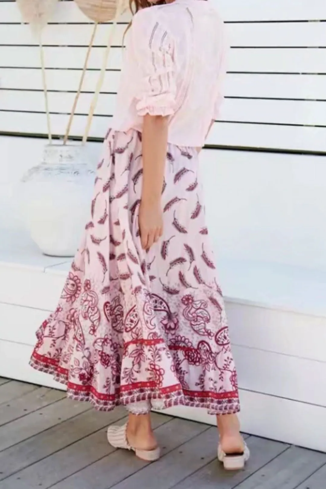 Boho Skirt, Hippie Skirts, Maxi Skirt, Feather in Pink
