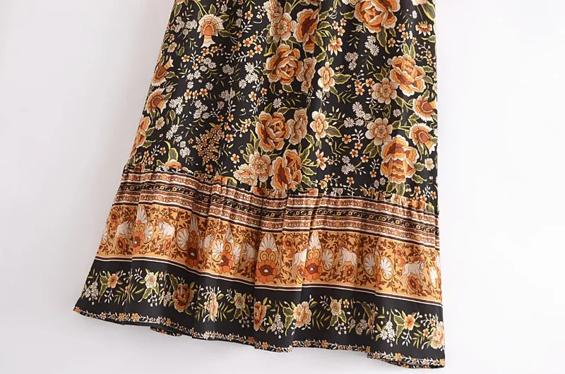 Boho Skirt, Hippie Skirts, Maxi Skirt, Maryam Black Gold Flower