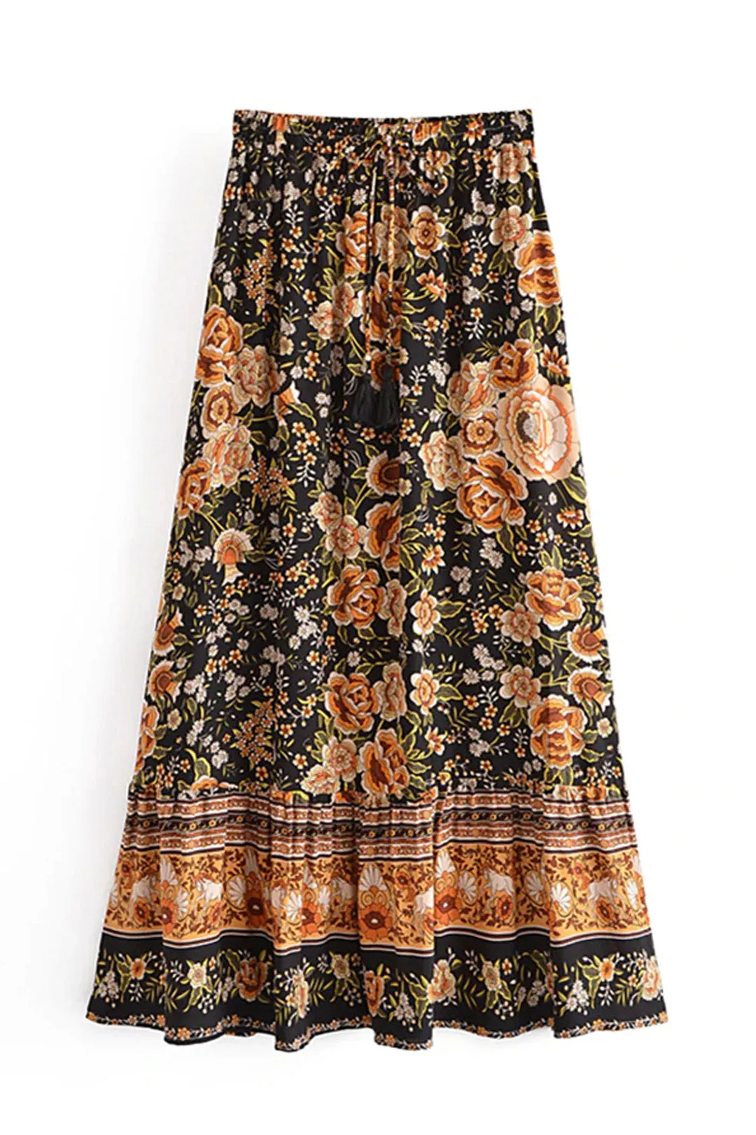 Boho Skirt, Hippie Skirts, Maxi Skirt, Maryam Black Gold Flower
