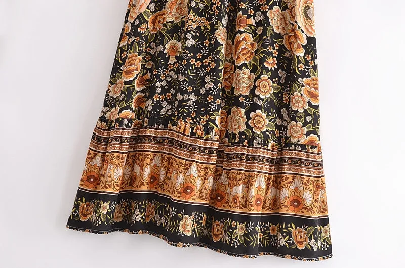 Boho Skirt, Hippie Skirts, Maxi Skirt, Maryam Black Gold Flower