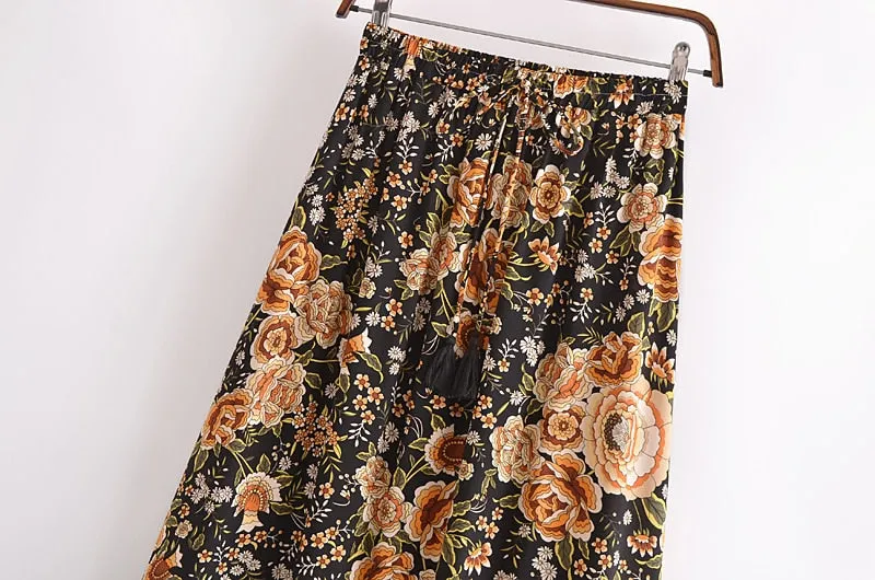 Boho Skirt, Hippie Skirts, Maxi Skirt, Maryam Black Gold Flower