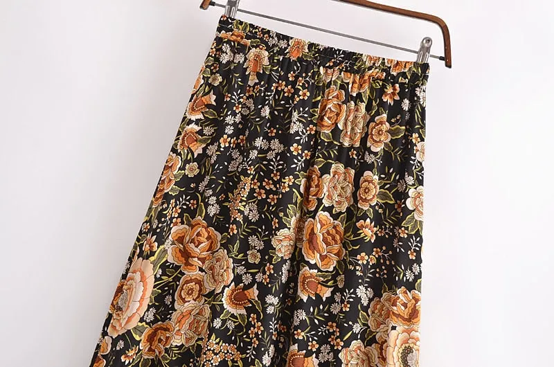 Boho Skirt, Hippie Skirts, Maxi Skirt, Maryam Black Gold Flower