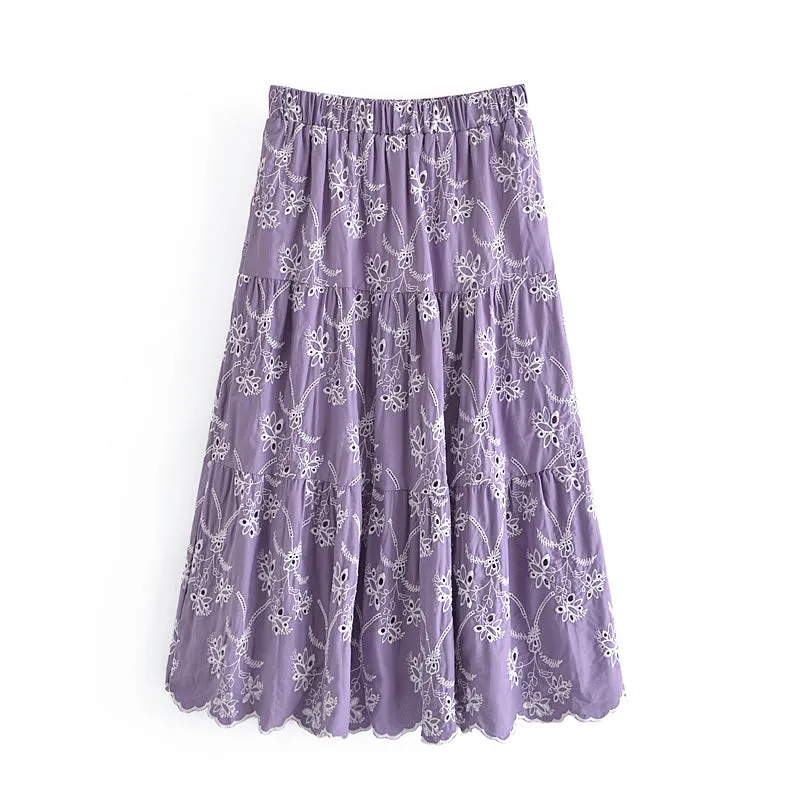 Boho Skirt, Hippie Skirts, Midi Skirt, Mariana in Lace White, Purple and Black