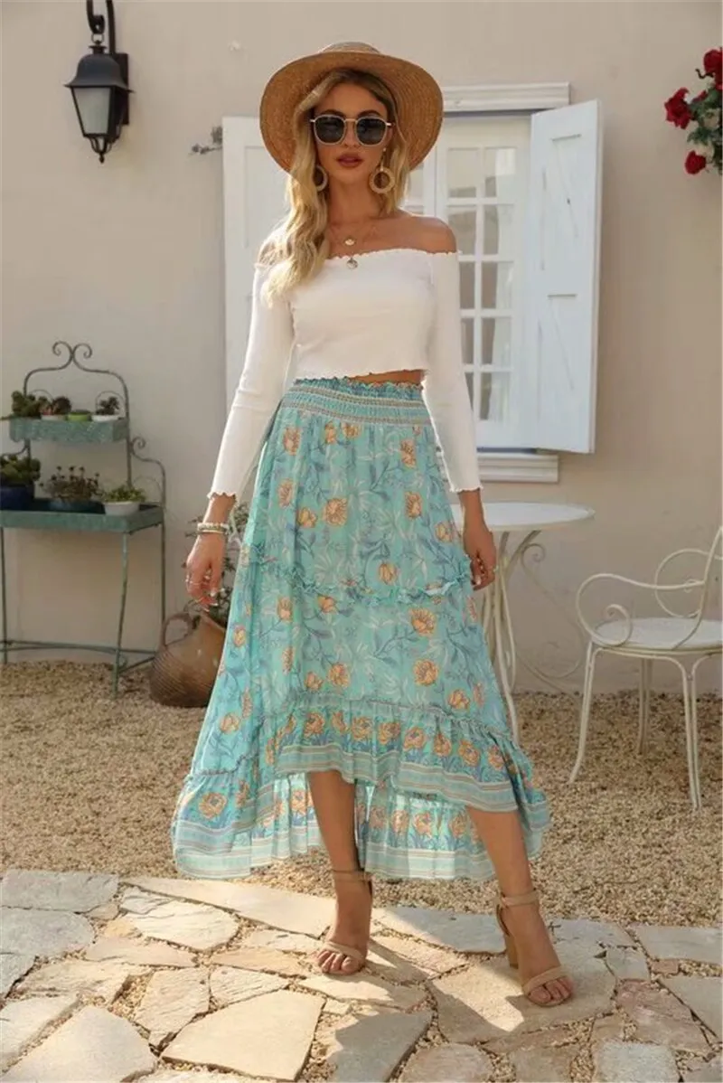 Boho Skirt, Hippie Skirts, Midi Skirt, Wild Rose in Blue, Pink, Smoke