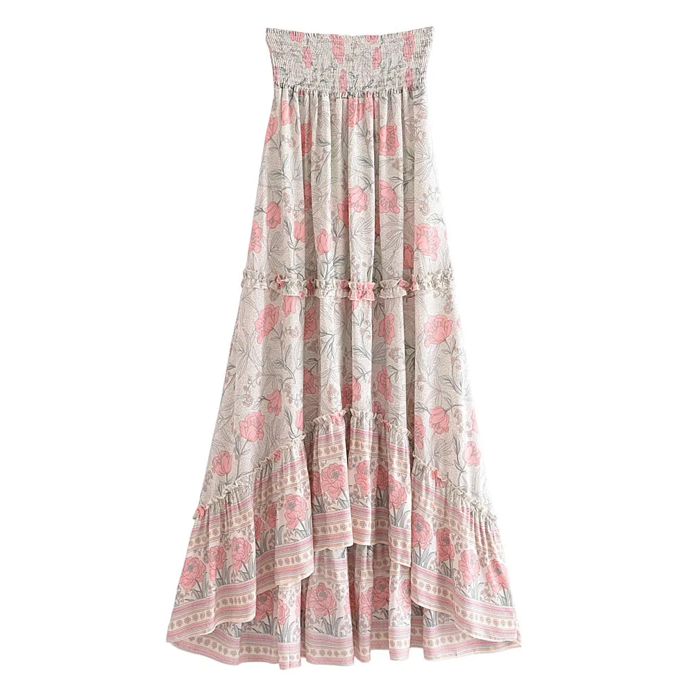 Boho Skirt, Hippie Skirts, Midi Skirt, Wild Rose in Blue, Pink, Smoke