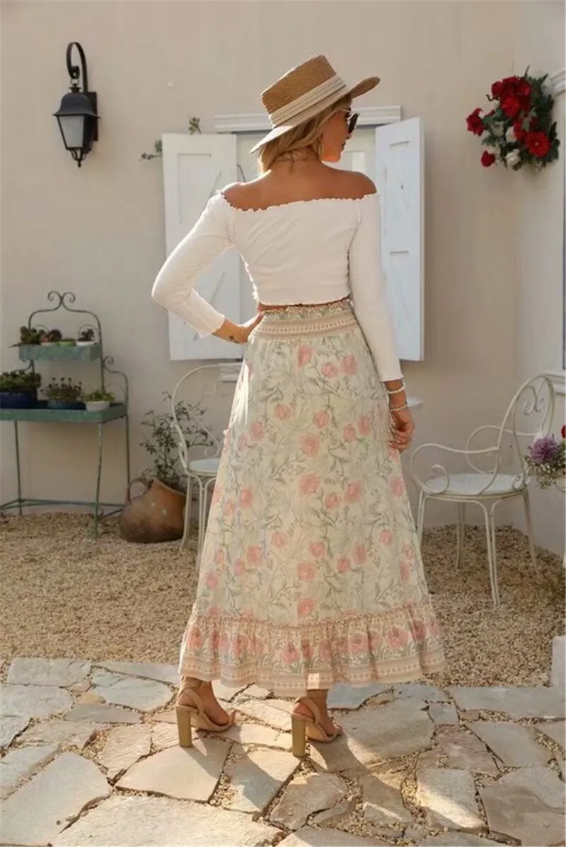 Boho Skirt, Hippie Skirts, Midi Skirt, Wild Rose in Blue, Pink, Smoke