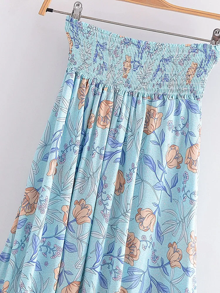 Boho Skirt, Hippie Skirts, Midi Skirt, Wild Rose in Blue, Pink, Smoke