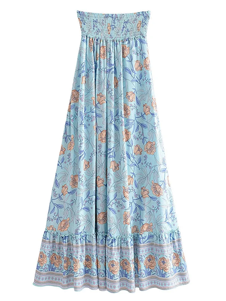 Boho Skirt, Hippie Skirts, Midi Skirt, Wild Rose in Blue, Pink, Smoke