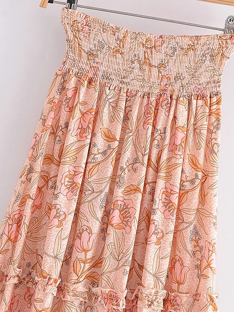 Boho Skirt, Hippie Skirts, Midi Skirt, Wild Rose in Blue, Pink, Smoke