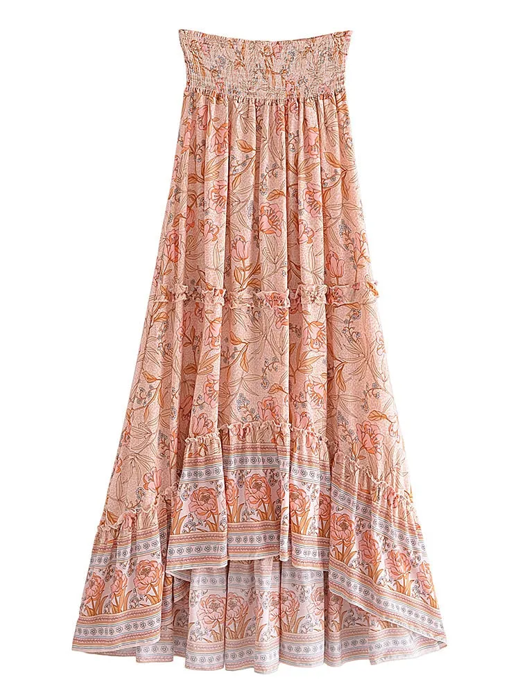 Boho Skirt, Hippie Skirts, Midi Skirt, Wild Rose in Blue, Pink, Smoke