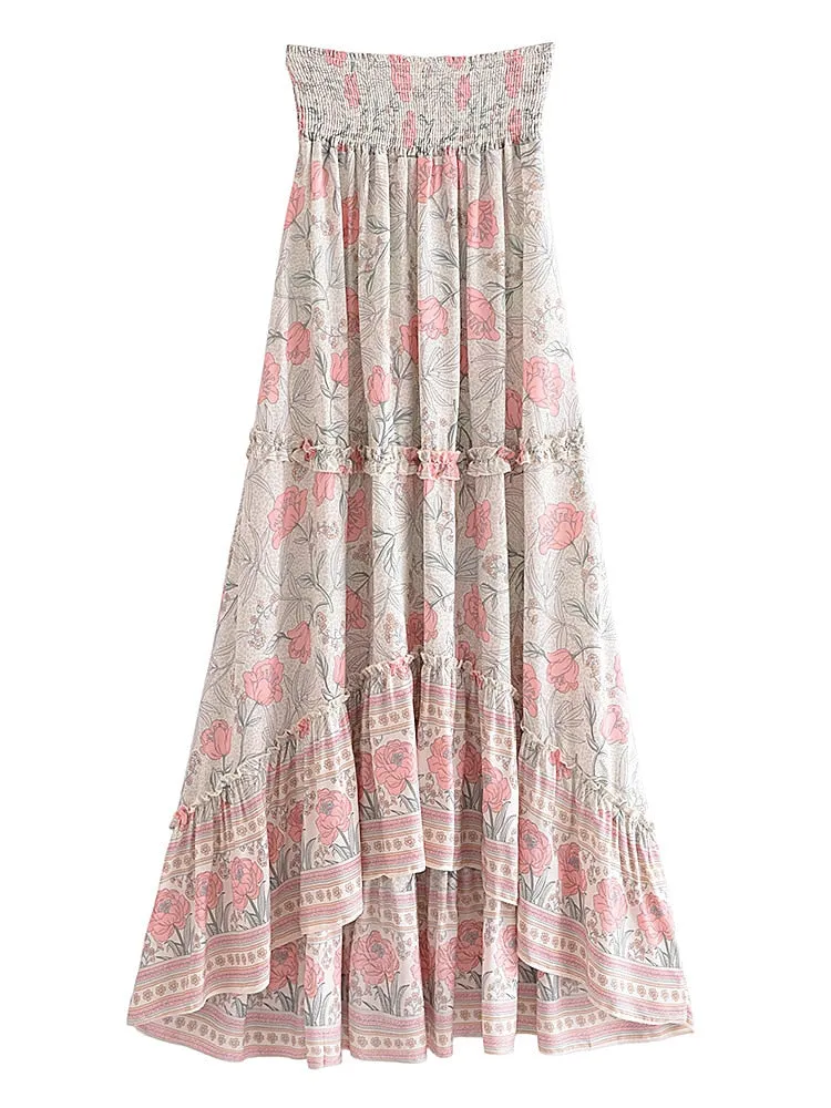 Boho Skirt, Hippie Skirts, Midi Skirt, Wild Rose in Blue, Pink, Smoke