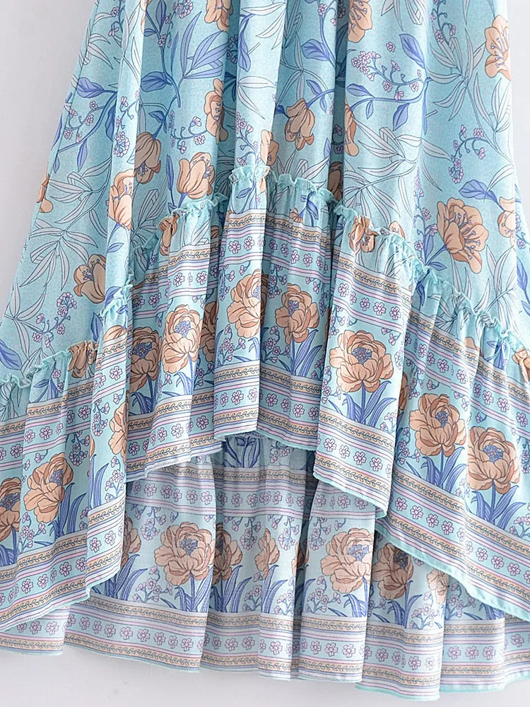 Boho Skirt, Hippie Skirts, Midi Skirt, Wild Rose in Blue, Pink, Smoke