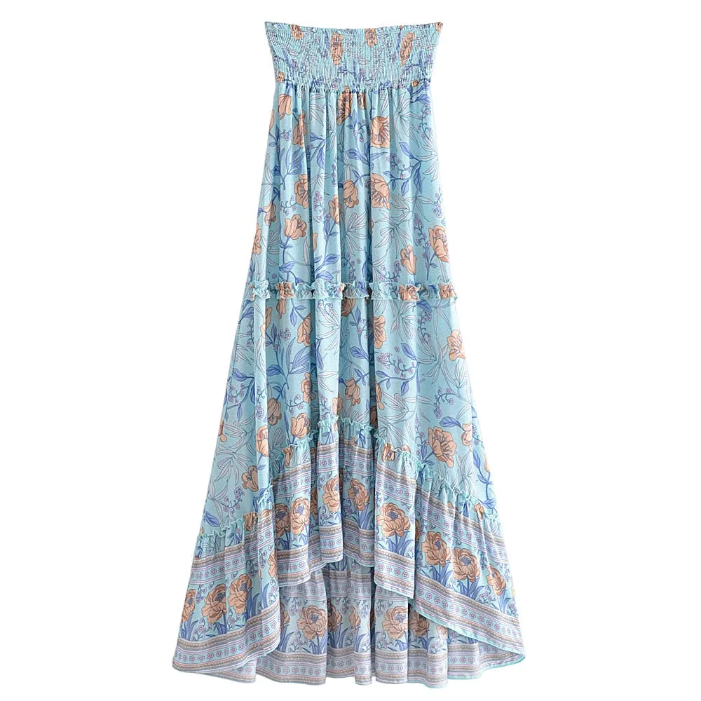 Boho Skirt, Hippie Skirts, Midi Skirt, Wild Rose in Blue, Pink, Smoke