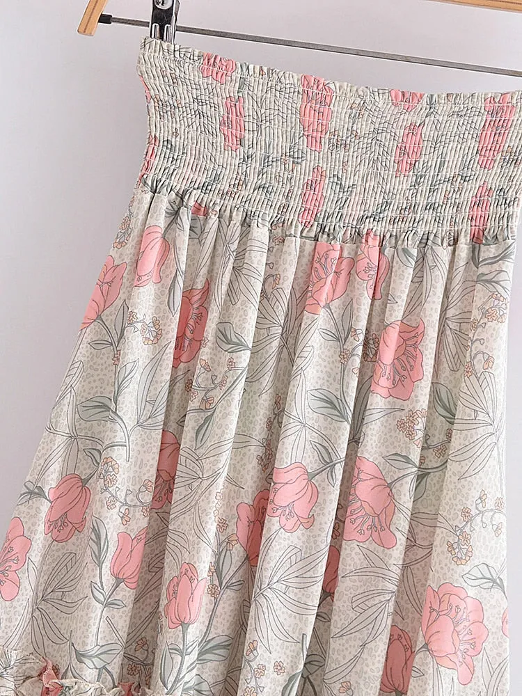 Boho Skirt, Hippie Skirts, Midi Skirt, Wild Rose in Blue, Pink, Smoke