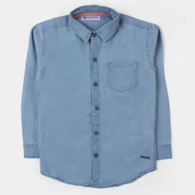 Boys Denim Basic Casual Shirt - Light Blue