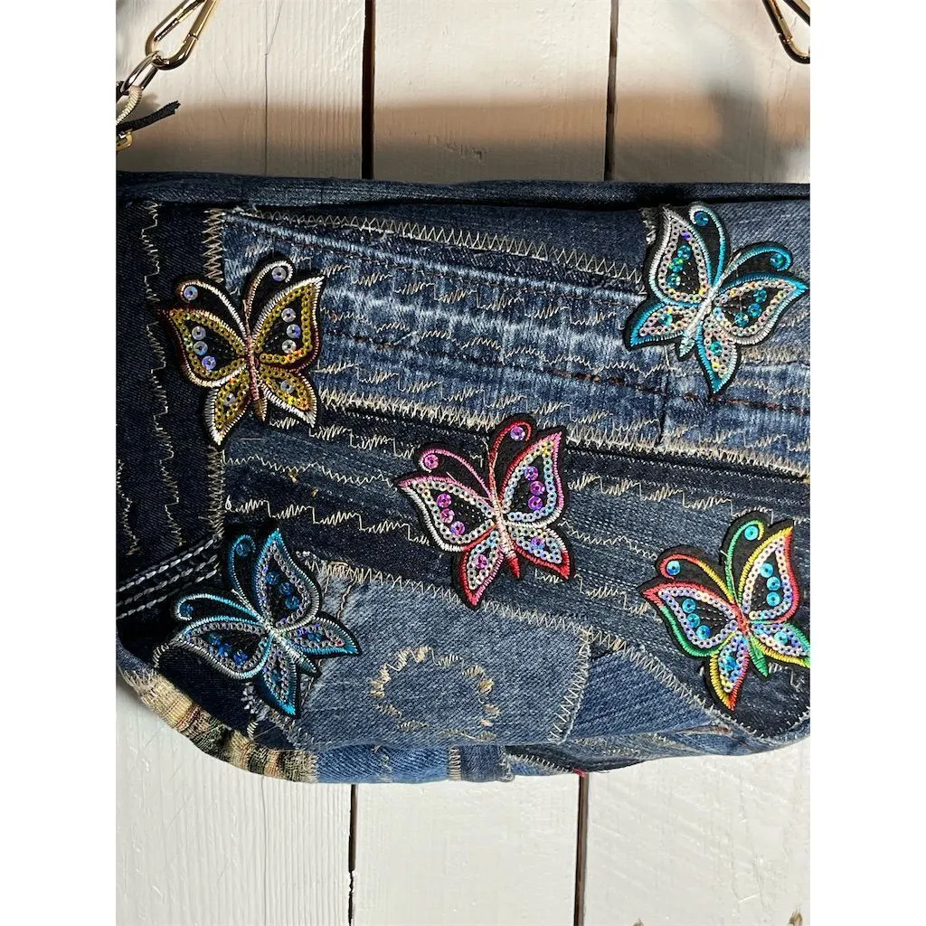 Carla Lidia’s Bags Women's Blue Denim Butterfly Crossbody Bag Adjustable Strap