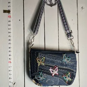 Carla Lidia’s Bags Women's Blue Denim Butterfly Crossbody Bag Adjustable Strap