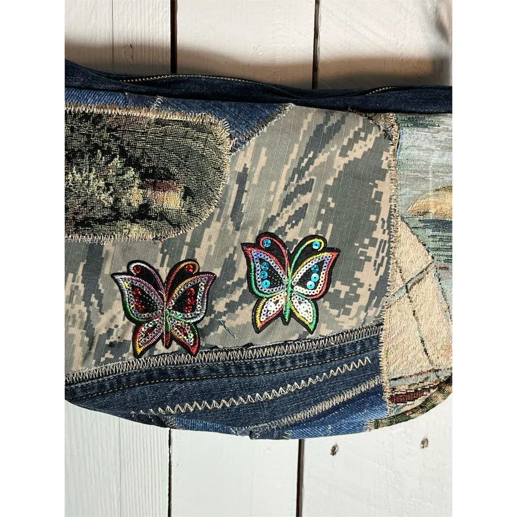 Carla Lidia’s Bags Women's Blue Denim Butterfly Crossbody Bag Adjustable Strap