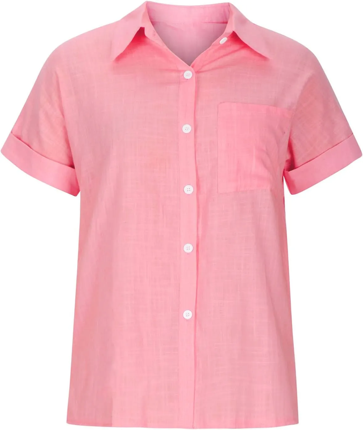 Cotton Linen Shirts for Women Summer Short Sleeve Casual Collared top Loose fit Solid V Neck Button Down T-Shirt tee